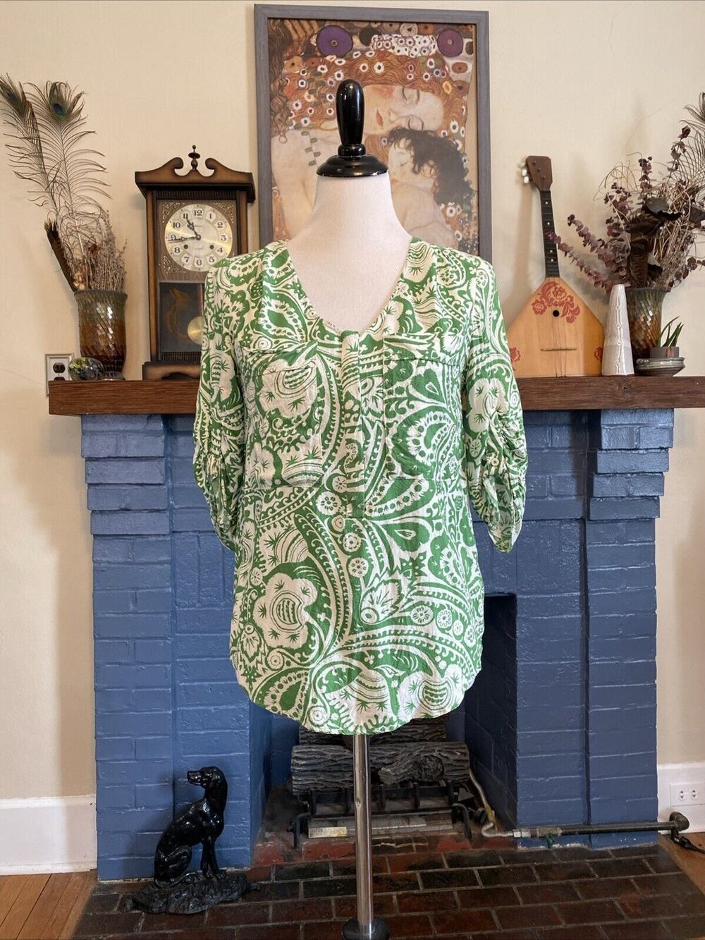Anthropologie Maeve Charleston Floral Rayon Button Up Blouse Sz S Boho Shirt